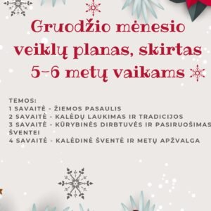 Gruodžio mėnesio veiklų planas, skirtas 5-6 metų vaikams (WORD)