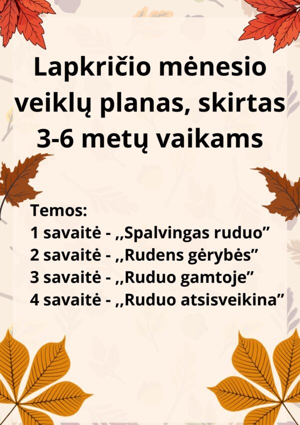 Lapkričio mėnesio veiklų planas, skirtas 3-6 metų vaikams (WORD)