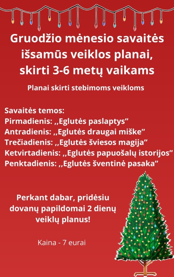 Gruodžio mėnesio savaitės išsamus veiklų planas, skirtas 3-6 metų vaikams (WORD)