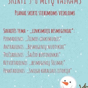 Žiemos mėnesio savaitės veiklų planas, skirtas 3-6 m. vaikams, tema - ,,Linksmieji besmegeniai" (WORD)