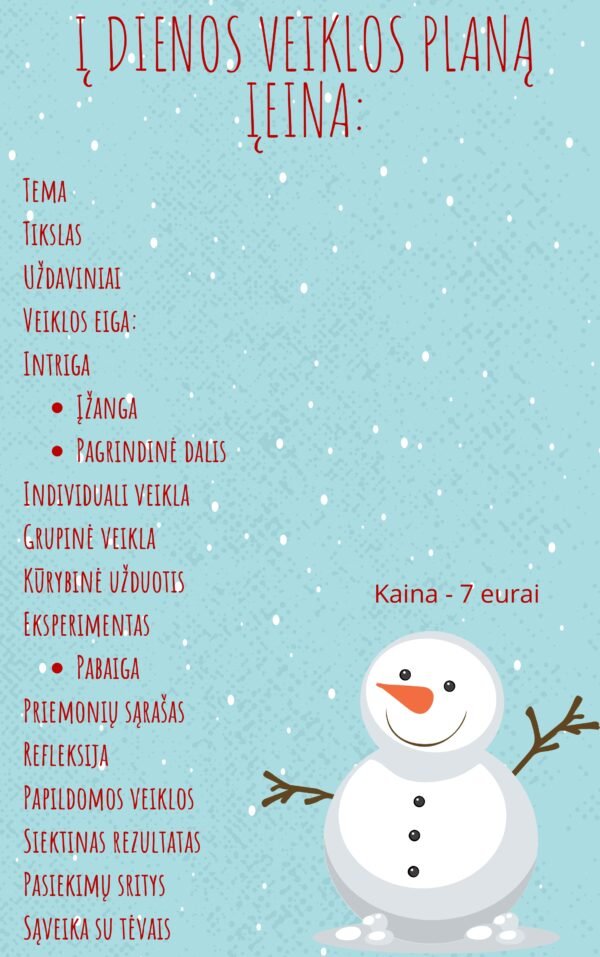 Žiemos mėnesio savaitės veiklų planas, skirtas 3-6 m. vaikams, tema - ,,Linksmieji besmegeniai" (WORD) - Image 2