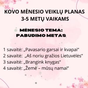 KOVO MĖNESIO VEIKLŲ PLANAS 3-5 METŲ VAIKAMS TEMA - PABUDIMO METAS (WORD)