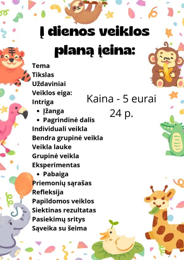Savaitės VEIKLŲ PLANAS  3-6 METŲ VAIKAMS  Savaitės Tema: „Laukiniai  gyvūnai“ (WORD, 24 P.) - Image 2