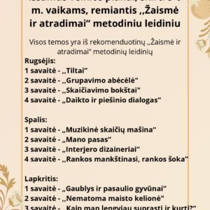 2025 m. Rudens veiklos planai (12 savaičių) 3-6 metų vaikams, remiantis ,,Žaismė ir atradimai” metodiniu leidiniu (WORD, 215 P.)