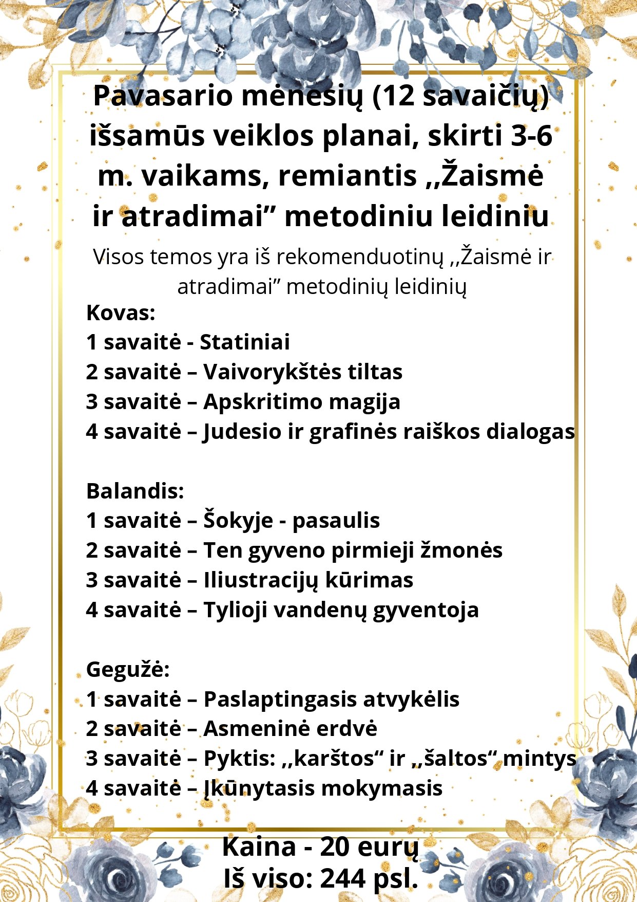 2026 m. Pavasario veiklos planai (12 savaičių) 3-6 metų vaikams, remiantis ,,Žaismė ir atradimai” metodiniu leidiniu (WORD, 244 P.) - Image 2