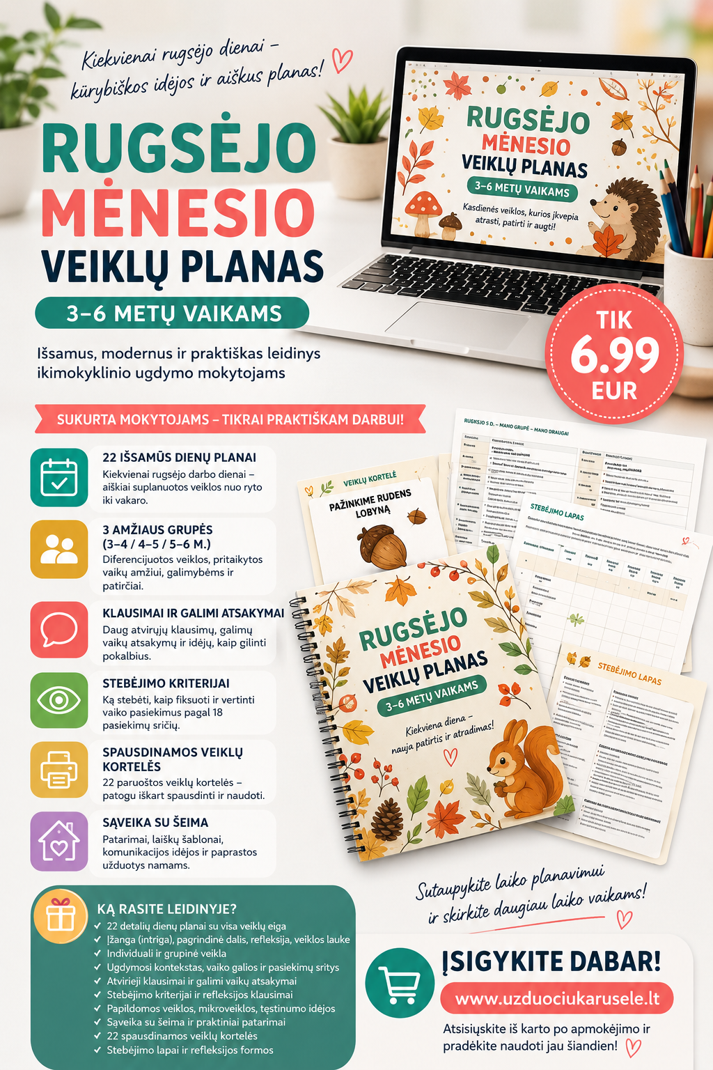 RUGSĖJO MĖNESIO VEIKLŲ PLANAS 3–6 M. VAIKAMS (WORD)