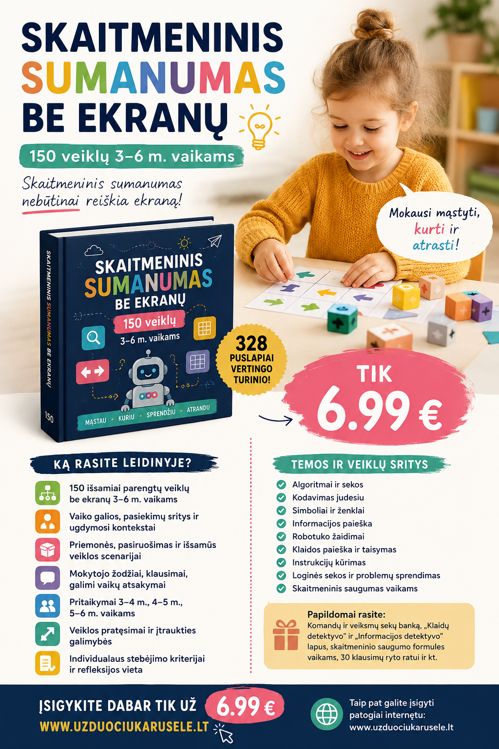 SKAITMENINIS SUMANUMAS BE EKRANŲ - 150 išsamių veiklų 3–6 m. vaikams (WORD, +300 P.)