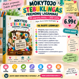 MOKYTOJO STEBUKLINGAS PRIEMONIŲ LAGAMINAS - 50 paprastų daiktų – NET 500 veiklų vaikams (WORD)