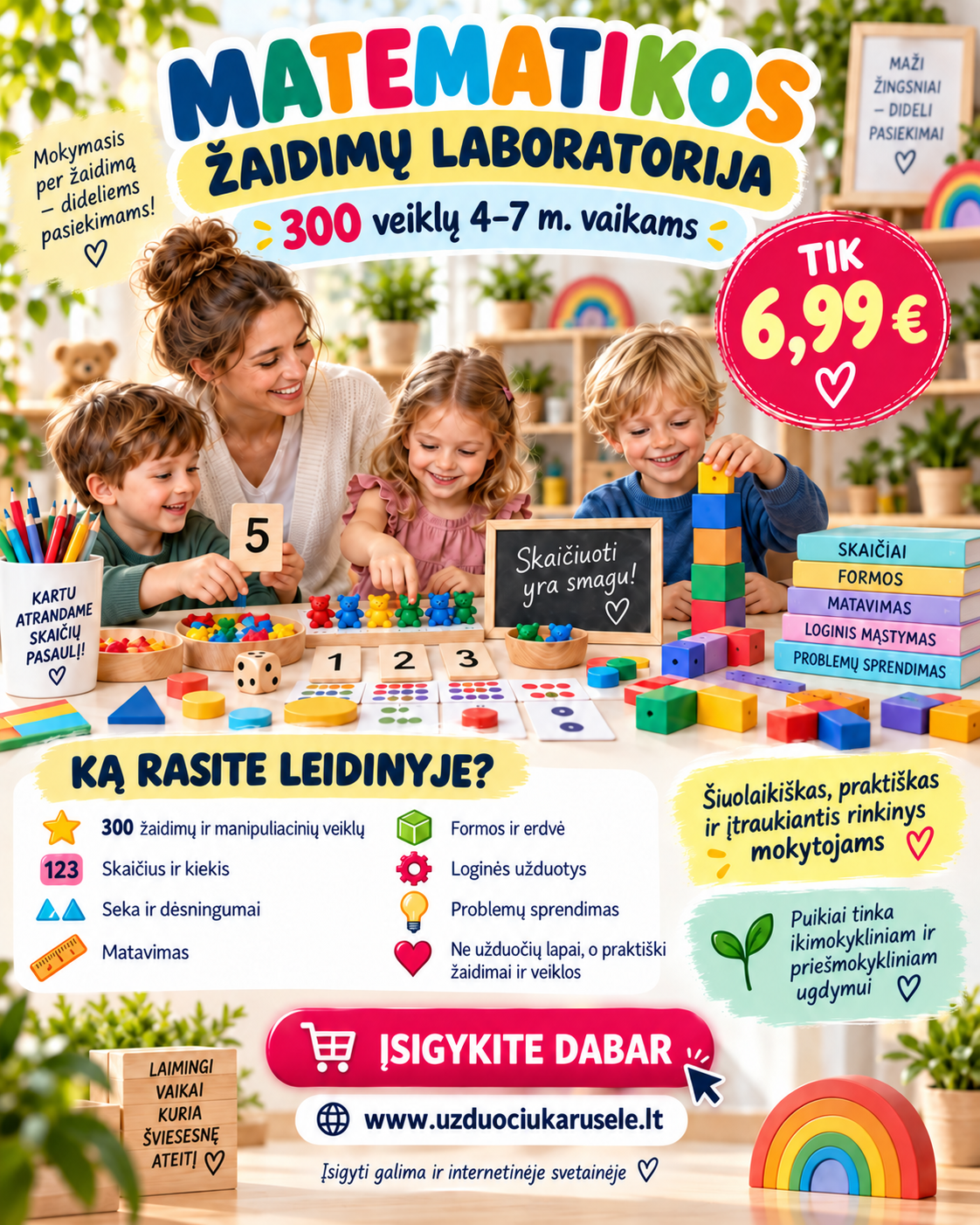 Matematikos žaidimų laboratorija – 300 matematinių veiklų 4–7 metų vaikams (WORD, 400+ P.)