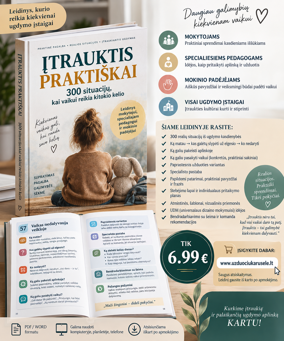 ĮTRAUKTIS PRAKTIŠKAI – 300 situacijų, kai vaikui reikia kitokio kelio (WORD, 500+ P.)