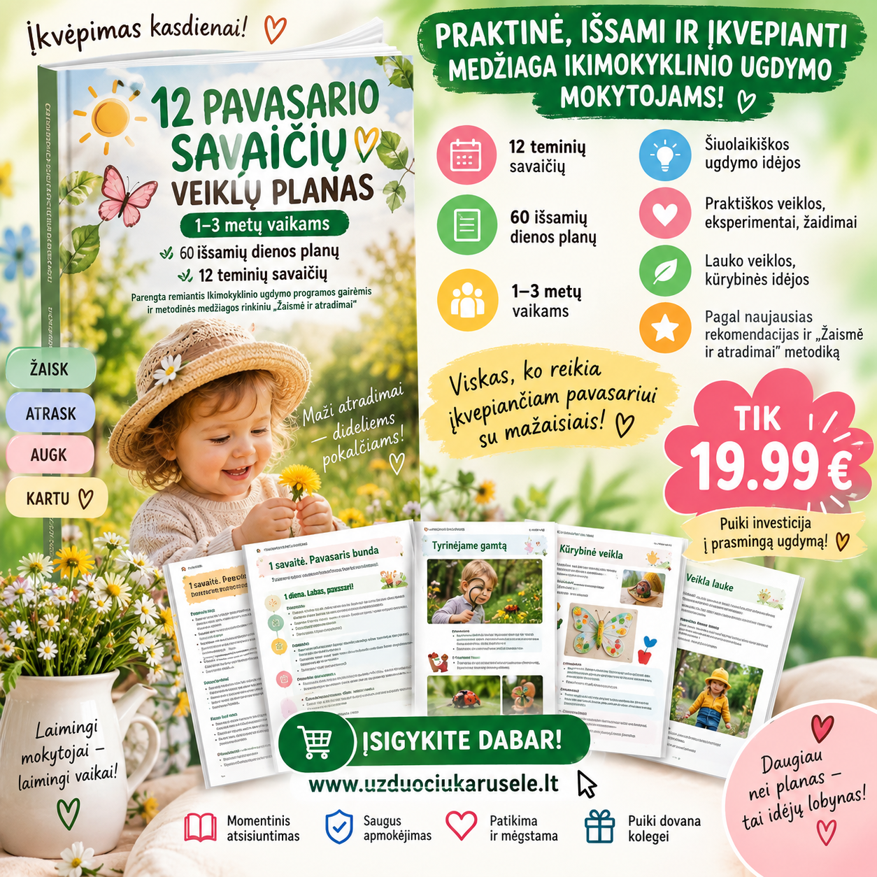 2027 m.m. PAVASARIO 12 savaičių veiklų planas 1–3 metų vaikams (WORD, 400+ P.)