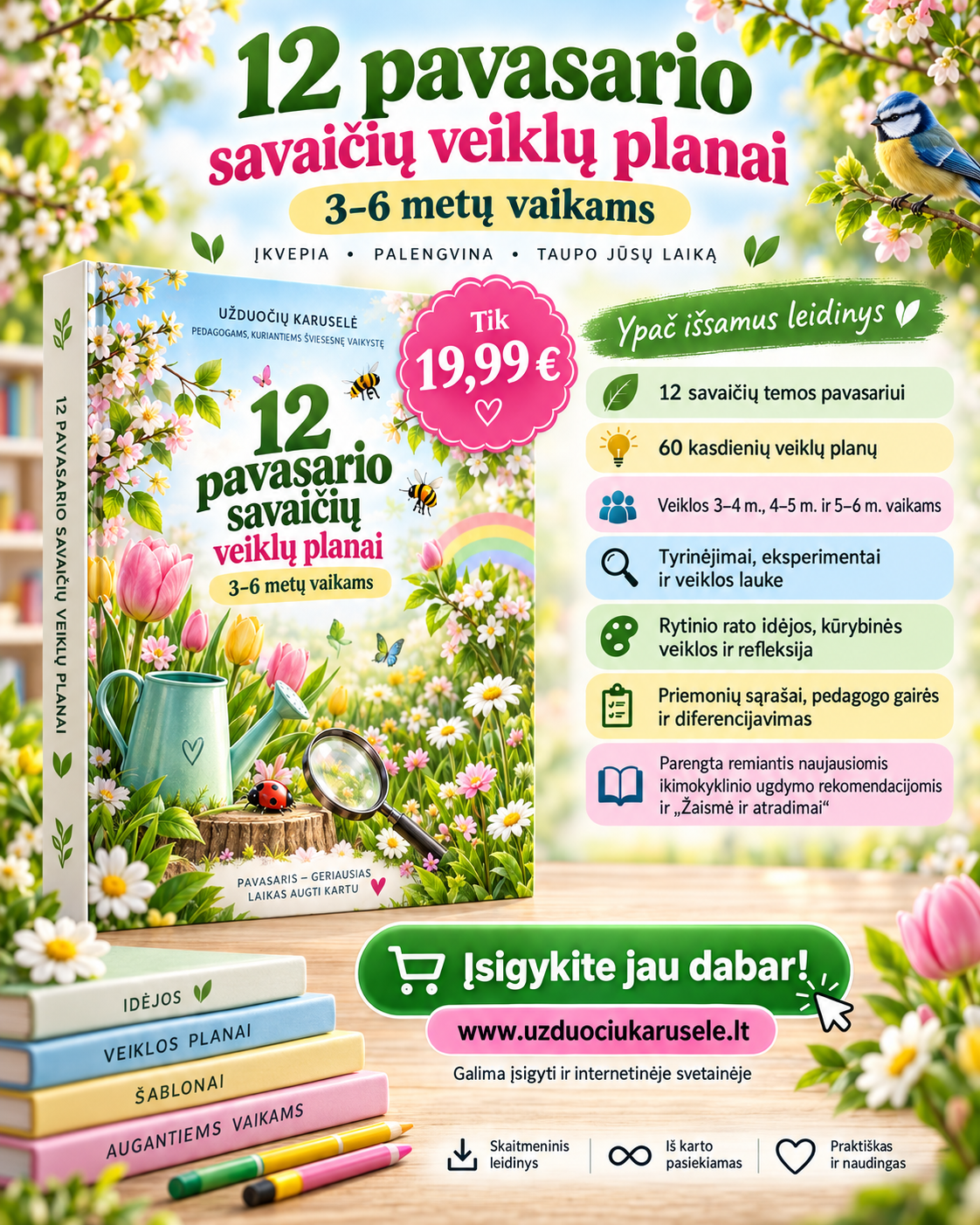 2027 m.m. 12 PAVASARIO SAVAIČIŲ VEIKLŲ PLANAI 3–6 M. VAIKAMS (WORD, 400+ P.)