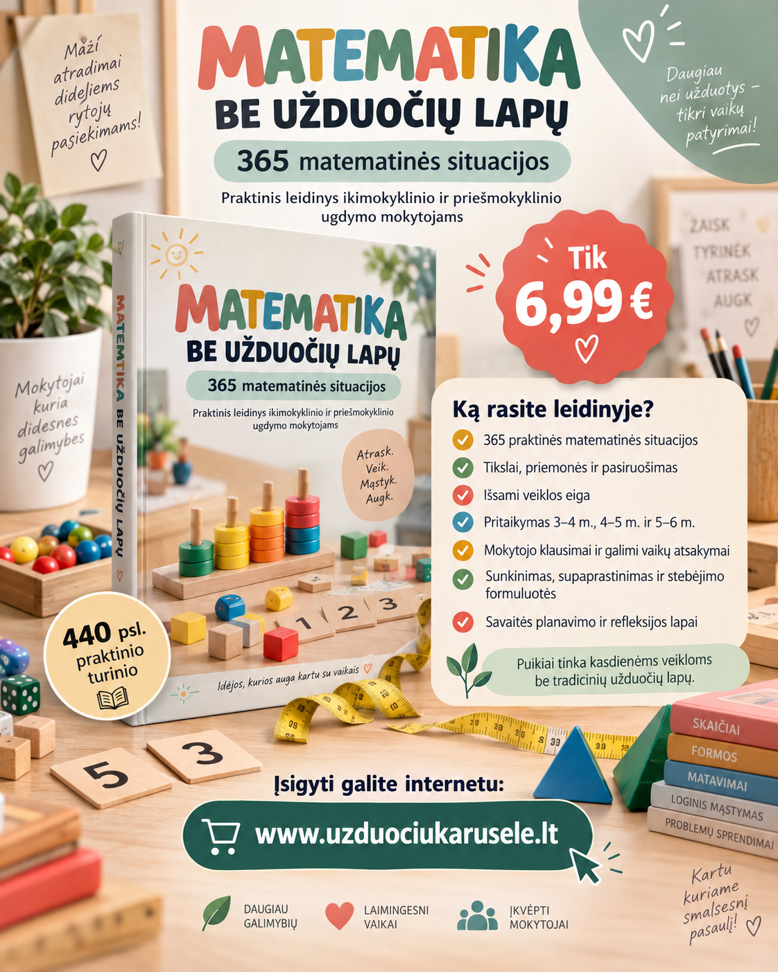 MATEMATIKA BE UŽDUOČIŲ LAPŲ – 365 matematinės situacijos (WORD, 400+ P.)