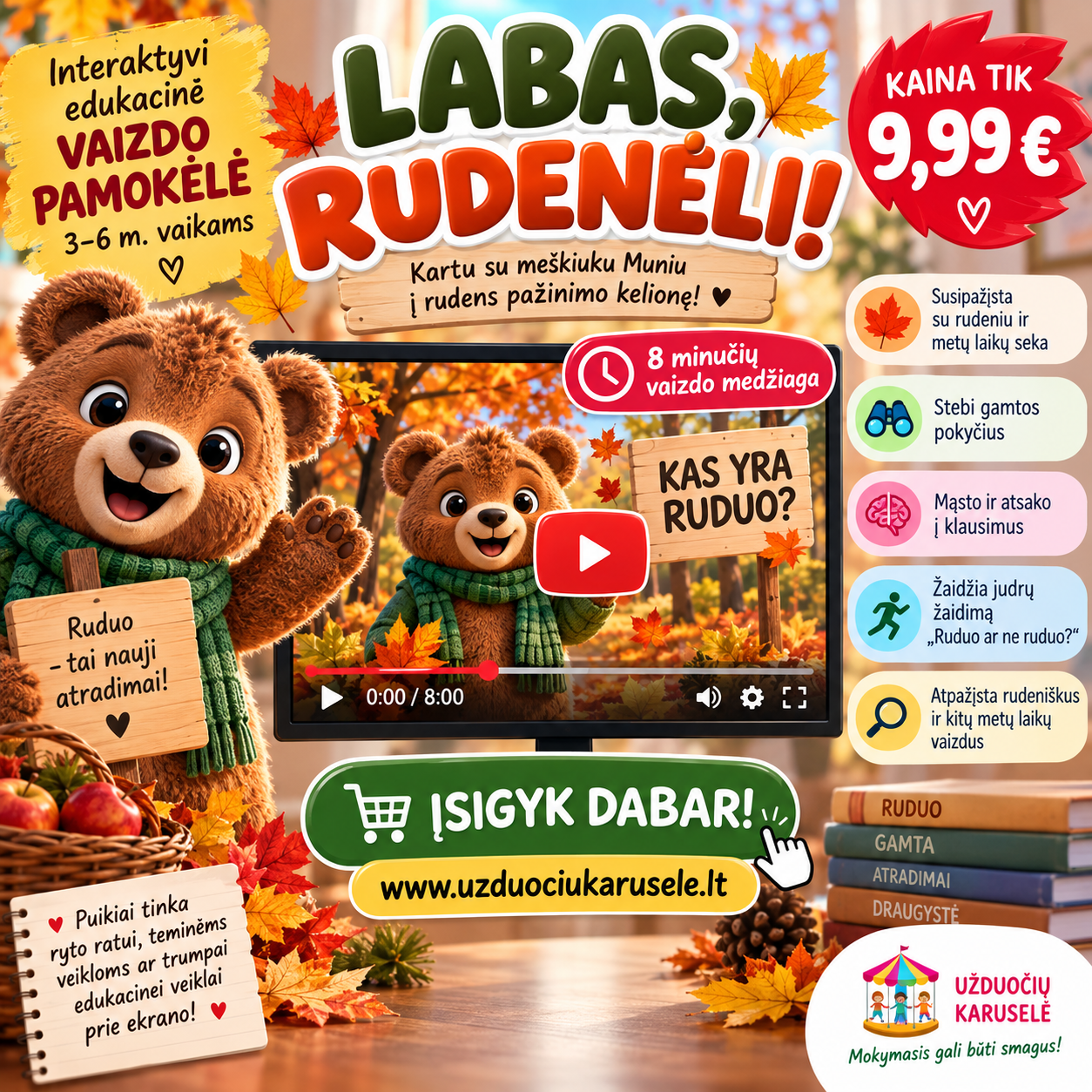 LABAS, RUDENĖLI! – interaktyvi edukacinė vaizdo pamokėlė vaikams (VIDEO MEDŽIAGA)