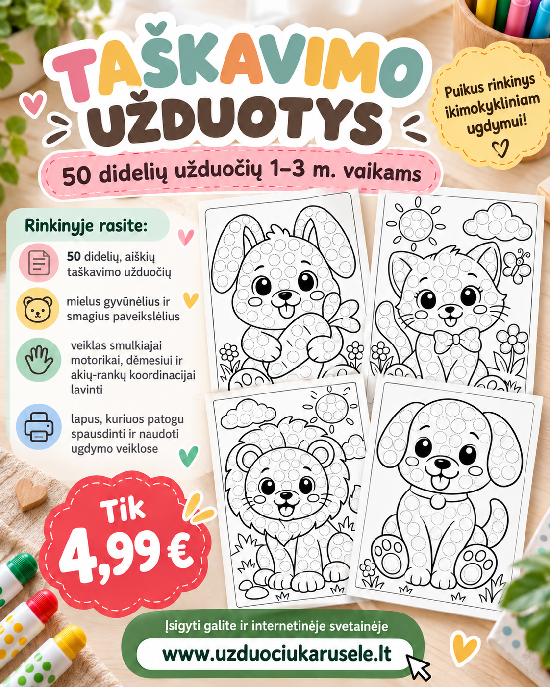 TAŠKAVIMO UŽDUOTYS 1-3 METŲ VAIKAMS (PDF, 50 P.)