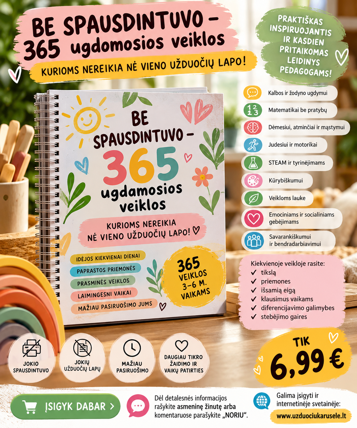 BE SPAUSDINTUVO – 365 ugdomosios veiklos (WORD, 367 P.)
