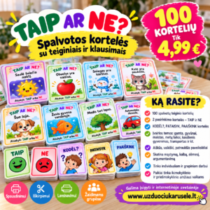 TAIP AR NE? – 100 spalvotų kortelių (PDF)