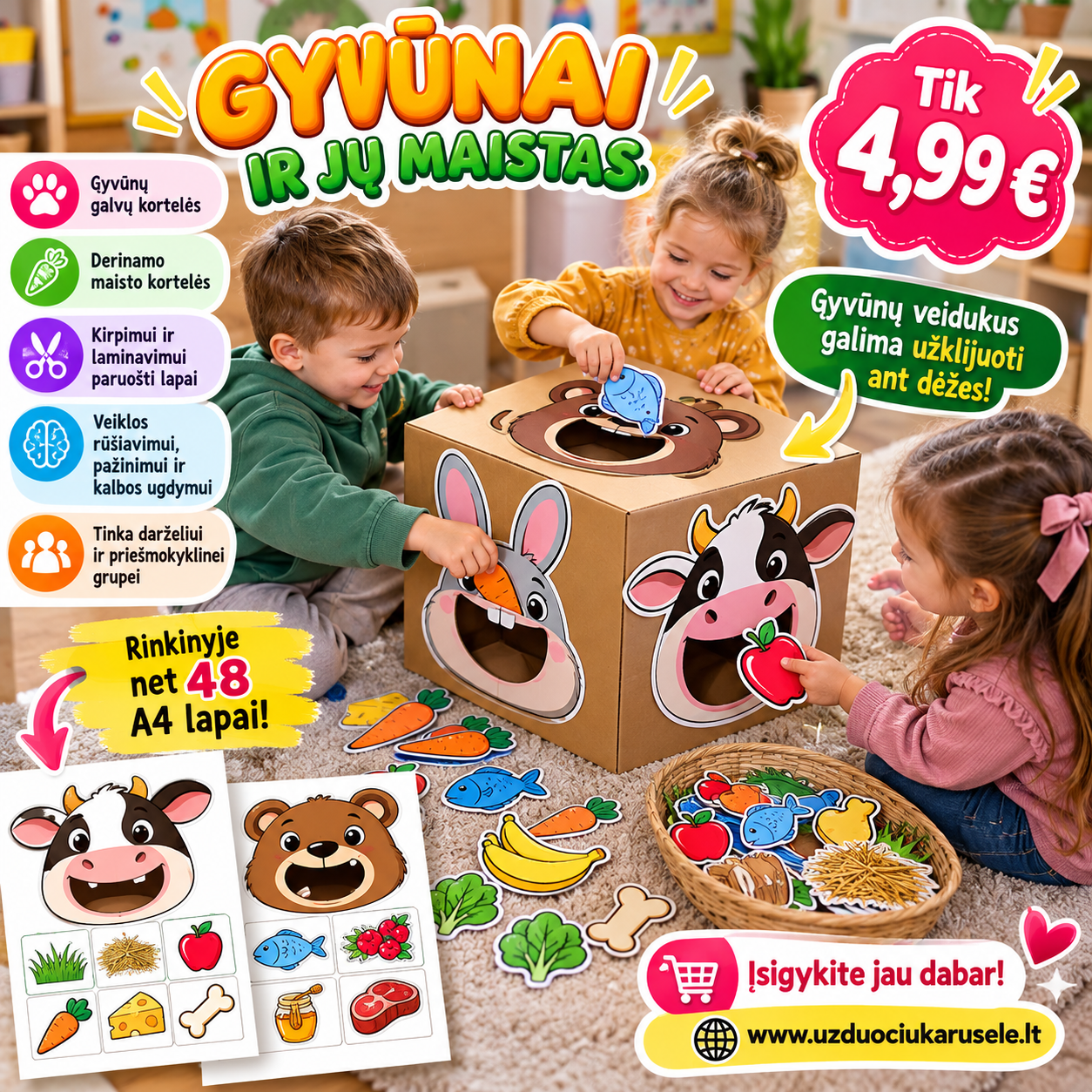 GYVŪNAI IR JŲ MAISTAS – MOKOMĖS ŽAISDAMI! (PDF, 48 P.)