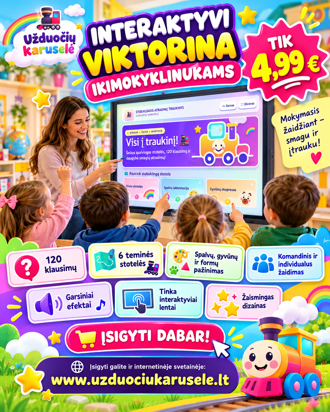 VISI Į TRAUKINĮ! STEBUKLINGASIS ATRADIMŲ TRAUKINYS! (Interaktyvi viktorina)