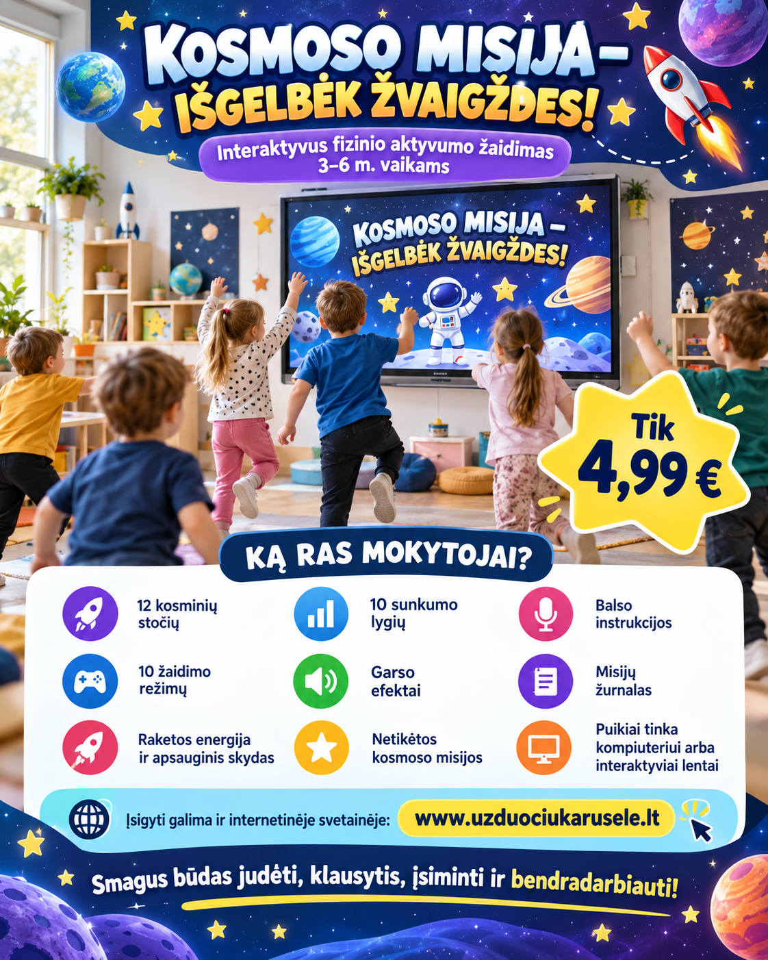 KOSMOSO MISIJA – IŠGELBĖK ŽVAIGŽDES! (Interaktyvus žaidimas)