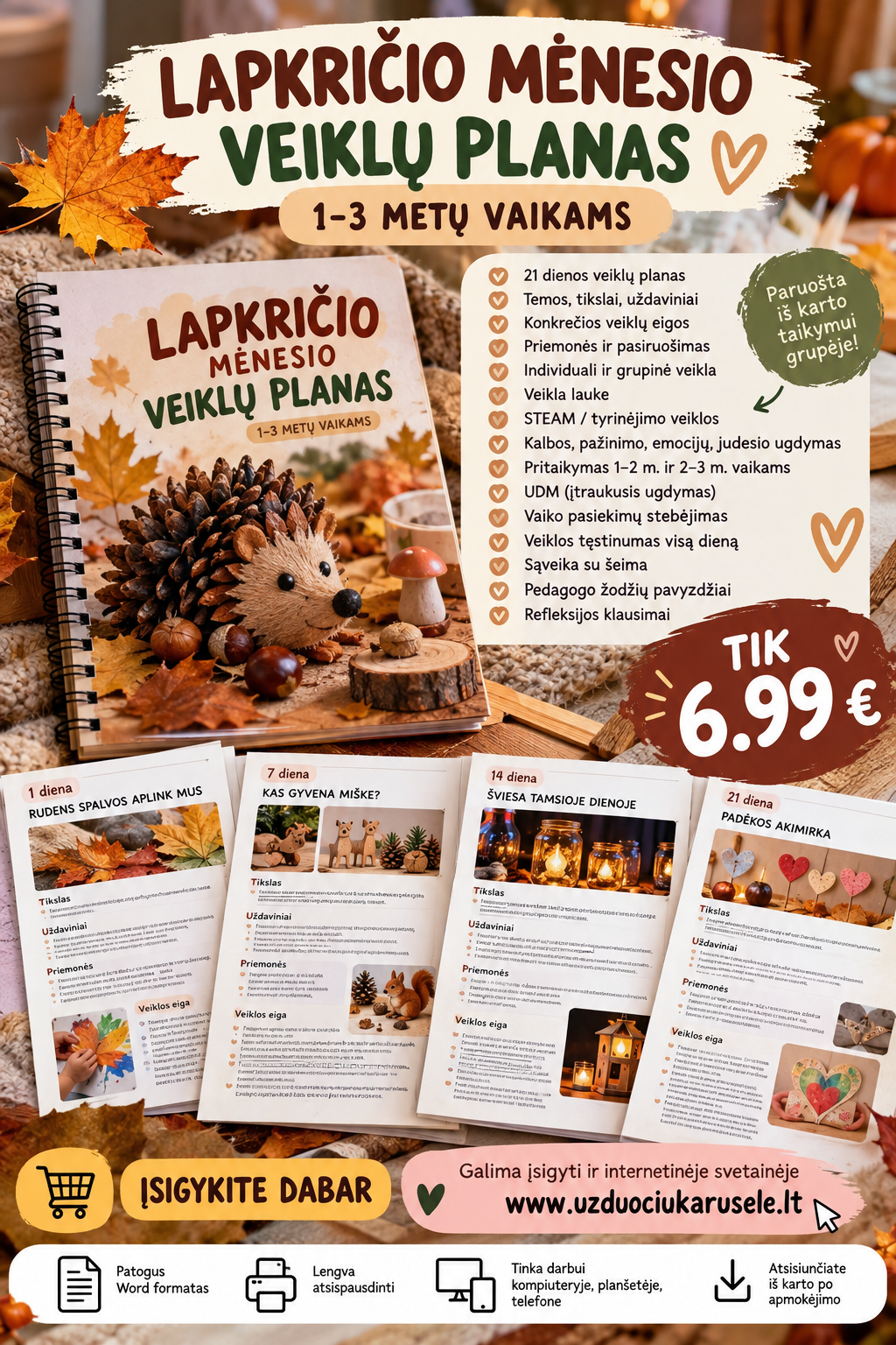 LAPKRIČIO MĖNESIO VEIKLŲ PLANAS 1–3 METŲ VAIKAMS (WORD, 90+ P.)