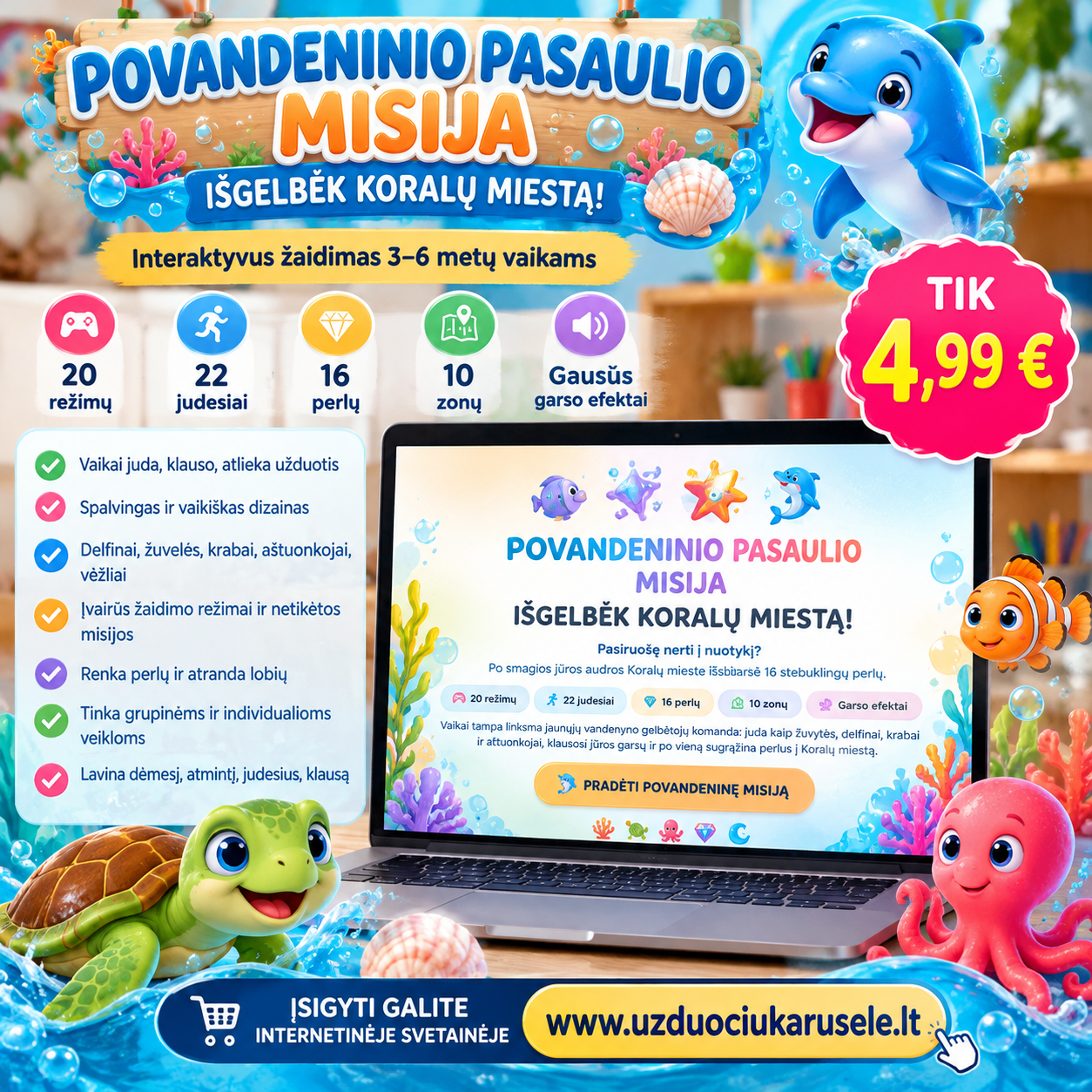 POVANDENINIO PASAULIO MISIJA – IŠGELBĖK KORALŲ MIESTĄ! (Interaktyvus žaidimas)