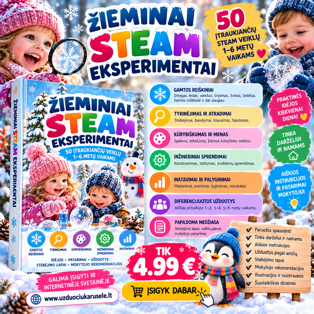 50 ŽIEMINIŲ STEAM EKSPERIMENTŲ – MAŽIESIEMS ATRADĖJAMS! (Word, 178 P.)