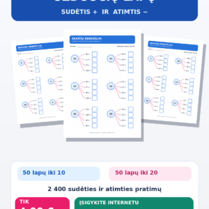100 SKAIČIAVIMO UŽDUOČIŲ LAPŲ – MOKYTIS MATEMATIKOS DAR SMAGIAU! (PDF)
